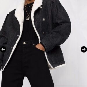 NWT Isabel Marant Dipauline Jacket with Faux Fur Lining in Black Denim